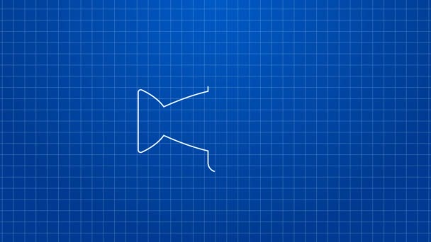 青い背景に白い線魚のアイコンが孤立しています。4Kビデオモーショングラフィックアニメーション — ストック動画
