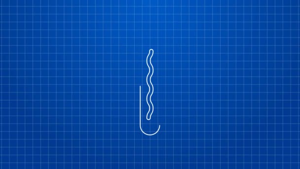 Línea blanca icono de bocadillo Hotdog aislado sobre fondo azul. Icono de salchicha. Signo de comida rápida. Animación gráfica de vídeo 4K — Vídeos de Stock