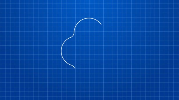 Witte lijn Roerei pictogram geïsoleerd op blauwe achtergrond. Zelfgemaakt eten, gebakken ei, gezond ontbijt, omelet icoon. 4K Video motion grafische animatie — Stockvideo