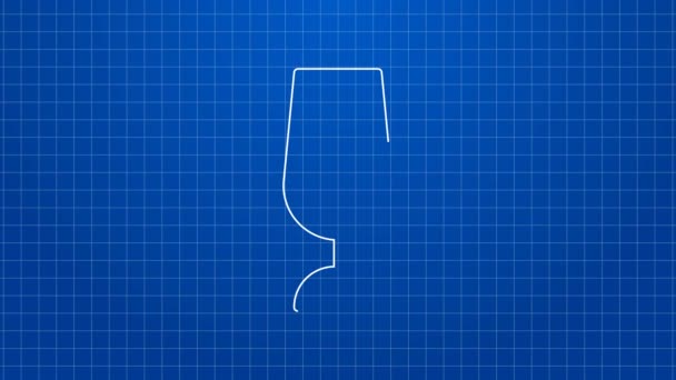 Biała linia Ikona kieliszka do wina izolowana na niebieskim tle. Szklanka wina. 4K Animacja graficzna ruchu wideo — Wideo stockowe