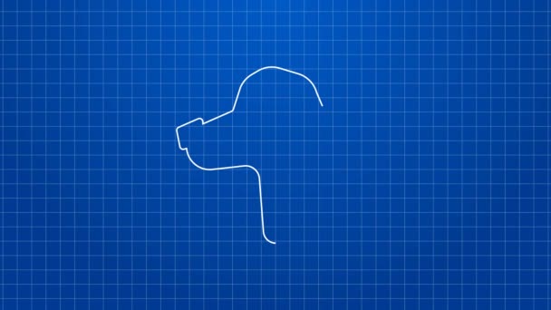 Weiße Linie Jagdhund-Symbol isoliert auf blauem Hintergrund. 4K Video Motion Grafik Animation — Stockvideo