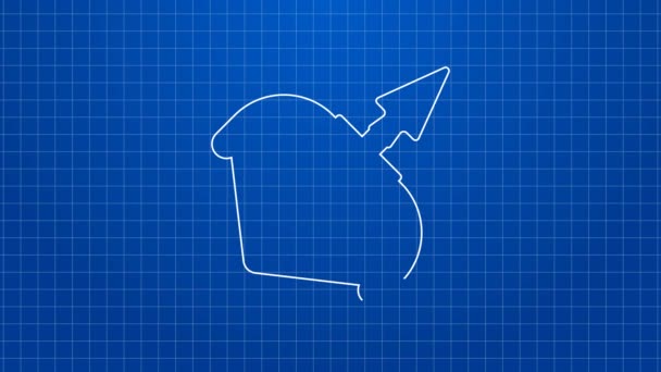 Witte lijn Middeleeuwse pijl en boog pictogram geïsoleerd op blauwe achtergrond. Middeleeuws wapen. 4K Video motion grafische animatie — Stockvideo