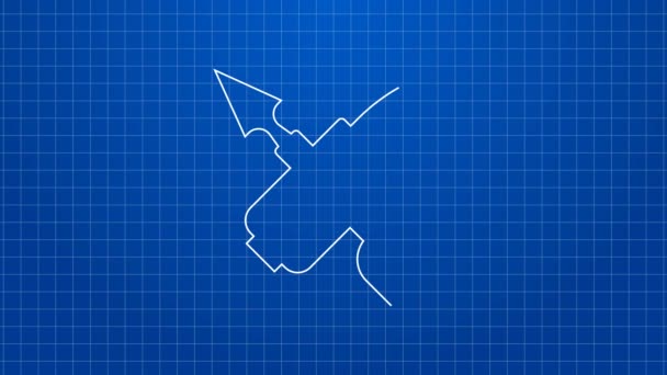Weiße Linie Gekreuzte Kugel mit Pfeil-Symbol isoliert auf blauem Hintergrund. 4K Video Motion Grafik Animation — Stockvideo