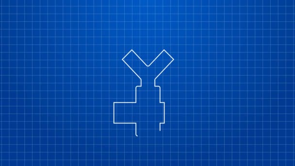 Символ белой линии Slingshot выделен на синем фоне. Видеографическая анимация 4K — стоковое видео