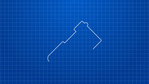 Иконка оси Вуден выделена белой линией на синем фоне. Топор лесоруба. Видеографическая анимация 4K — стоковое видео