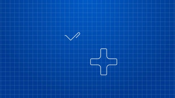 Línea blanca Icono de frecuencia cardíaca aislado sobre fondo azul. Signo de latido. Icono de pulso. Icono del cardiograma. Animación gráfica de vídeo 4K — Vídeos de Stock