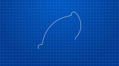 Mavi arka planda beyaz çizgi ortaçağ yay simgesi izole edildi. Ortaçağ silahı. 4K Video hareketli grafik canlandırması