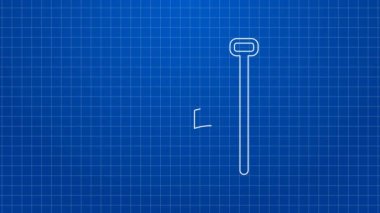 Mavi arkaplanda beyaz çizgi işaretli bayrak simgesi izole edildi. Yarış bayrağı. 4K Video hareketli grafik canlandırması