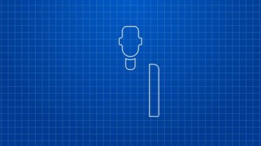 Beyaz çizgi satıcı simgesi mavi arkaplanda izole edildi. 4K Video hareketli grafik canlandırması
