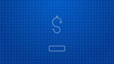 Beyaz çizgi Cash lokasyon simgesi mavi arka planda izole edildi. İşaretçi ve dolar sembolü. Para yeri. İş ve yatırım konsepti. 4K Video hareketli grafik canlandırması