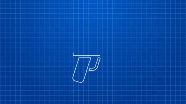 Mavi arka planda beyaz çizgi Megafon simgesi izole edildi. Sözcü işareti. 4K Video hareketli grafik canlandırması