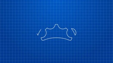 Beyaz çizgi müzik aleti perküsyon tef, metal plaka ikonu mavi arka planda izole. 4K Video hareketli grafik canlandırması