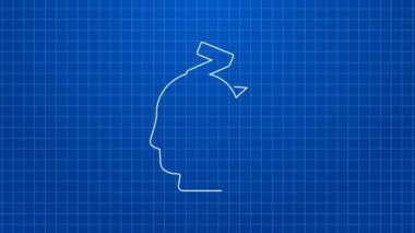 Beyaz çizgi Rüya simgesi mavi arkaplanda izole edildi. Uyku, dinlenme, rüya kavramı. Dinlenmek ve rahatlamak için. 4K Video hareketli grafik canlandırması