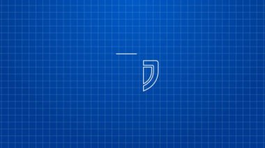 Beyaz çizgi termos konteynır ikonu mavi arka planda izole edildi. Termo matara ikonu. Kamp ve yürüyüş ekipmanları. 4K Video hareketli grafik canlandırması