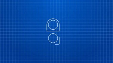 Beyaz çizgi Slayt oyun alanı simgesi mavi arkaplanda izole edildi. Çocuklar kayar. 4K Video hareketli grafik canlandırması