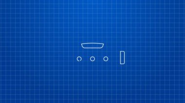 Beyaz çizgi Sanal gerçeklik gözlüğü simgesi mavi arkaplanda izole edildi. Stereoskopik 3D VR maskesi. Optik baş monte edildi. 4K Video hareketli grafik canlandırması