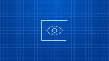 Beyaz çizgi Sihirli kaydırma simgesi mavi arkaplanda izole edildi. Karar, kağıt, parşömen, parşömen ikonu. 4K Video hareketli grafik canlandırması