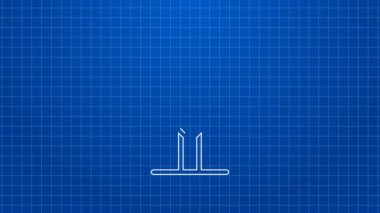 Beyaz çizgi demiryolu geçiş ikonu mavi arkaplanda izole edildi. Demiryolu tabelası. 4K Video hareketli grafik canlandırması