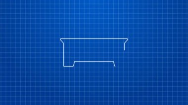Beyaz çizgi televizyon masası simgesi mavi arkaplanda izole edildi. 4K Video hareketli grafik canlandırması