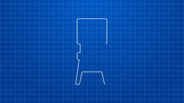 Mavi arka planda beyaz çizgi sandalye simgesi izole edildi. 4K Video hareketli grafik canlandırması