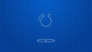 Mavi arkaplanda beyaz çizgi güç simgesi izole edildi. Başlat işareti. 4K Video hareketli grafik canlandırması
