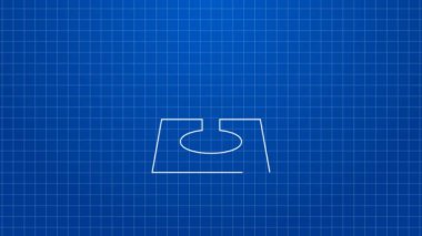 Atari makinesi simgesi için beyaz çizgi Joystick mavi arkaplanda izole edildi. Joystick oyun alanı. 4K Video hareketli grafik canlandırması