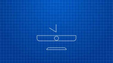 Beyaz çizgi Oyun zar simgesi mavi arkaplanda izole edildi. Kumarhane kumarı. 4K Video hareketli grafik canlandırması