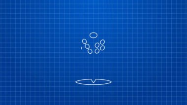 Beyaz çizgi Oyun zar simgesi mavi arkaplanda izole edildi. Kumarhane kumarı. 4K Video hareketli grafik canlandırması