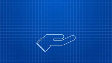 Beyaz çizgi Oyun zar simgesi mavi arkaplanda izole edildi. Kumarhane kumarı. 4K Video hareketli grafik canlandırması