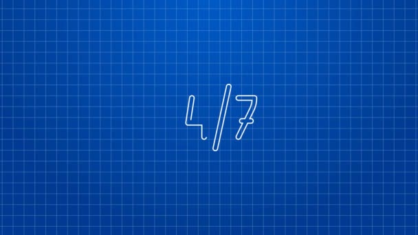 White line Clock 24 hours icon isolated on blue background. All day cyclic icon. 24 hours service symbol. 4K Video motion graphic animation — Stock Video