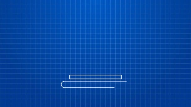 Bílá čára Bank budova ikona izolované na modrém pozadí. Grafická animace pohybu videa 4K — Stock video