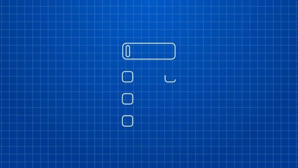 Bílá čára Kalkulačka ikona izolované na modrém pozadí. Účetní symbol. Obchodní výpočty matematiky vzdělávání a financí. Grafická animace pohybu videa 4K — Stock video
