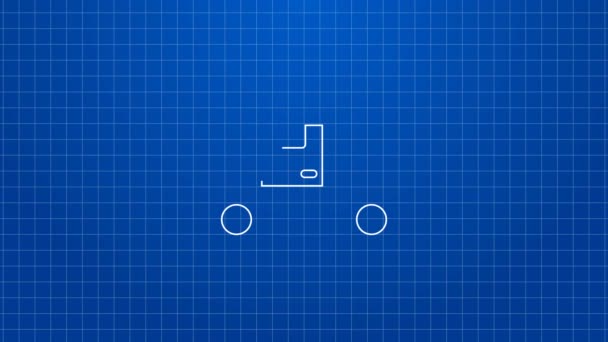 Witte lijn Levering vrachtwagen pictogram geïsoleerd op blauwe achtergrond. 4K Video motion grafische animatie — Stockvideo