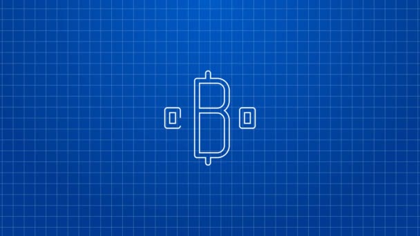 Weiße Linie Kryptowährungsmünze Bitcoin Symbol isoliert auf blauem Hintergrund. Physische Bitcoin. Blockchain-basierte sichere Kryptowährung. 4K Video Motion Grafik Animation — Stockvideo