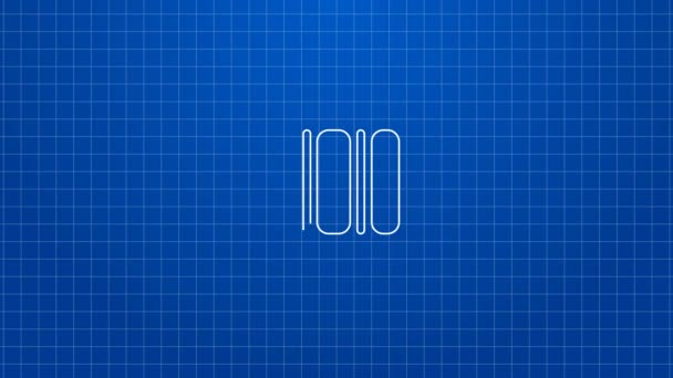 Bílá čára Ikona čárového kódu izolovaná na modrém pozadí. Grafická animace pohybu videa 4K — Stock video