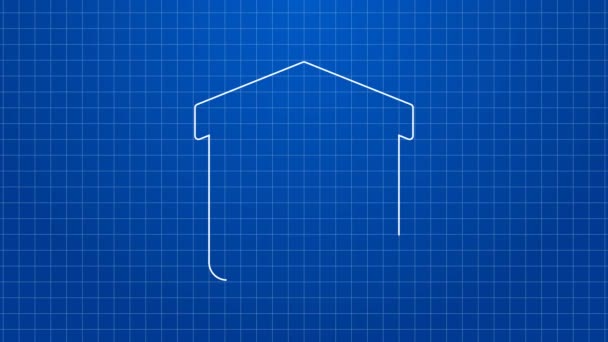Ligne blanche Icône de maison écologique isolé sur fond bleu. Eco maison avec feuille. Animation graphique de mouvement vidéo 4K — Video