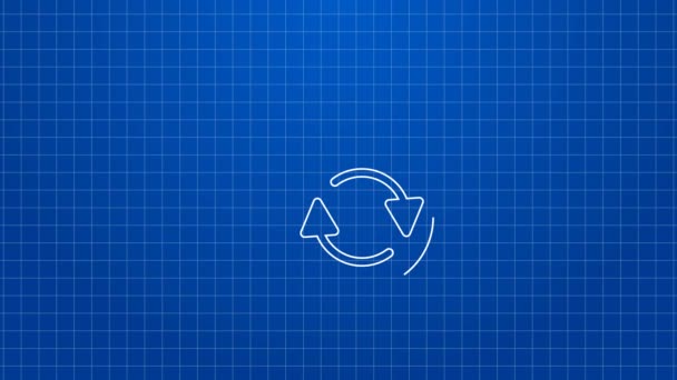 Bílá čára Recyklace plastová láhev ikona izolované na modrém pozadí. Grafická animace pohybu videa 4K — Stock video
