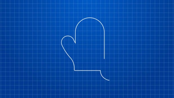 Ligne blanche icône de gant de four isolé sur fond bleu. Pot de cuisine signe. Gant de cuisine. Animation graphique de mouvement vidéo 4K — Video