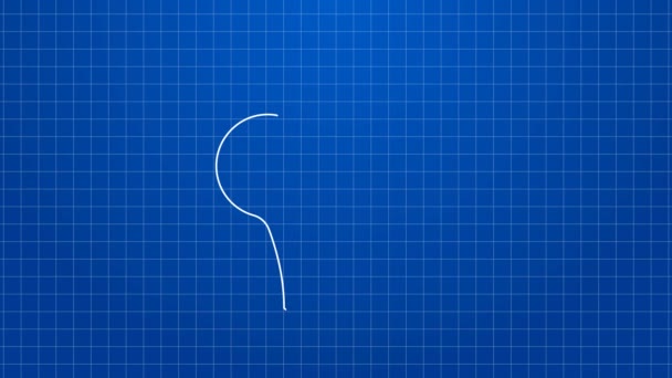 Bílá čára Klobouk ikona izolované na modrém pozadí. Symbol vaření. Kuchařská čepice. Grafická animace pohybu videa 4K — Stock video