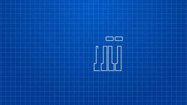 Vit linje Musik synthesizer ikon isolerad på blå bakgrund. Elektroniskt piano. 4K Video motion grafisk animation — Stockvideo