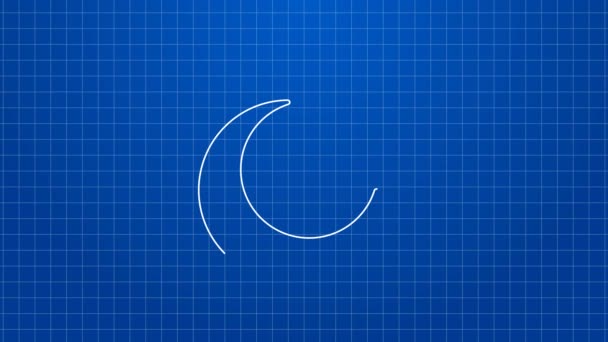 White line Moon and stars icon isolated on blue background. Cloudy night sign. Sleep dreams symbol. Full moon. Night or bed time sign. 4K Video motion graphic animation — Stockvideo