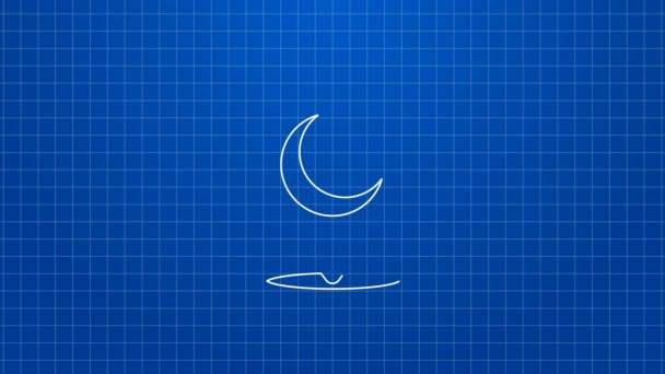 White line Moon and stars icon isolated on blue background. Cloudy night sign. Sleep dreams symbol. Full moon. Night or bed time sign. 4K Video motion graphic animation — Stock video