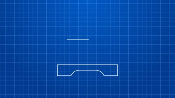Белая линия Большая кровать для двух или одного человека значок изолирован на синем фоне. Видеографическая анимация 4K — стоковое видео
