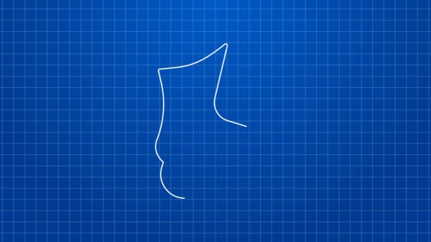 Bílá čára Brusle ikona izolované na modrém pozadí. Ikona bruslařských bot. Sportovní boty s čepelí. Grafická animace pohybu videa 4K — Stock video
