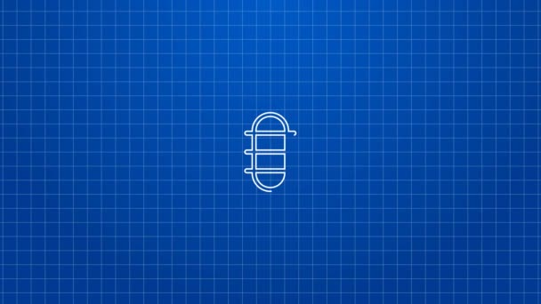 Weiße Linie American Football Ball Symbol isoliert auf blauem Hintergrund. Rugby-Ball-Ikone. Mannschaftssportspiel-Symbol. 4K Video Motion Grafik Animation — Stockvideo