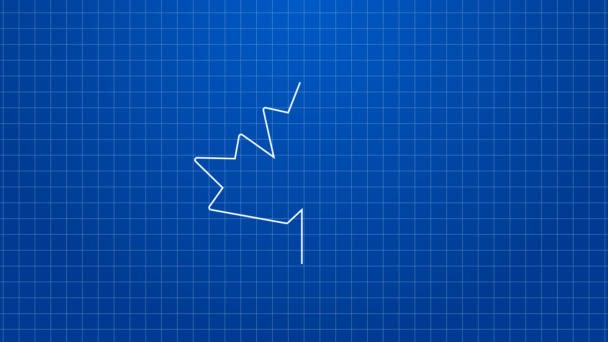 Weiße Linie kanadisches Ahornblatt-Symbol isoliert auf blauem Hintergrund. Kanada symbolisiert das Ahornblatt. 4K Video Motion Grafik Animation — Stockvideo