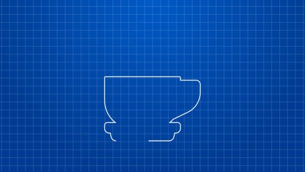 White line Coffee cup icon isolated on blue background. Tea cup. Hot drink coffee. 4K Video motion graphic animation — Stock Video