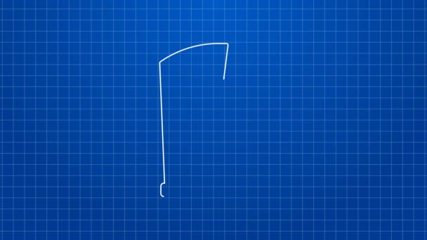 Weiße Linie Wasserdichte Gummistiefel-Symbol isoliert auf blauem Hintergrund. Gummistiefel für Regenwetter, Angeln, Gartenarbeit. 4K Video Motion Grafik Animation — Stockvideo