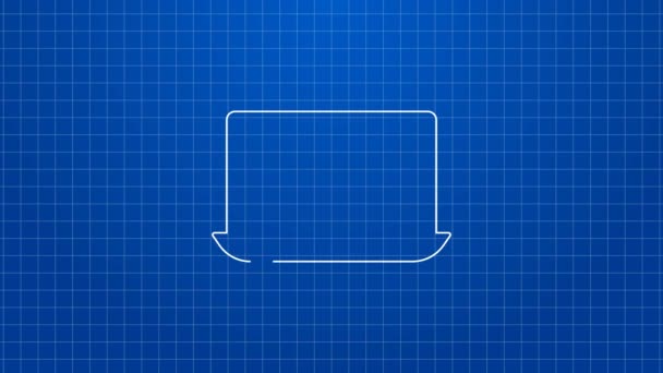 Línea blanca Tapa de graduación en pantalla icono portátil aislado sobre fondo azul. Concepto de aprendizaje en línea o aprendizaje electrónico. Animación gráfica de vídeo 4K — Vídeos de Stock