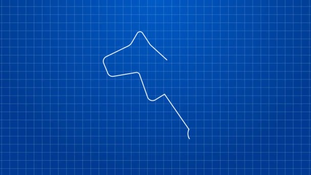 Белая линия Игрушечная лошадь значок изолирован на синем фоне. Видеографическая анимация 4K — стоковое видео